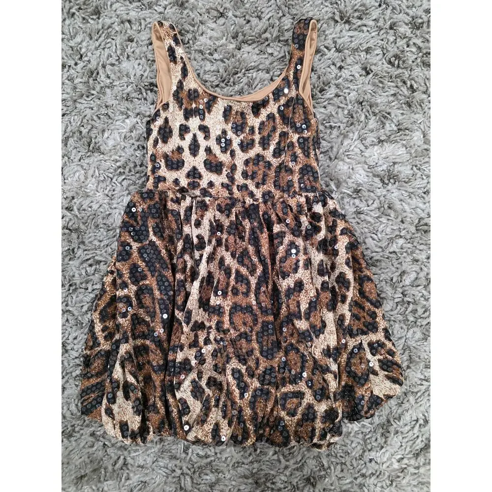 Lola + The Boys Sequin Leopard Bubble Girl's Dress Brown Size 4